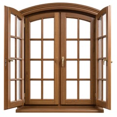 Obraz premium Wooden French Doors with Glass Panels Open.