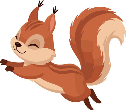 Cute jumping squirrel cartoon character playful woodland animal running vector illustration