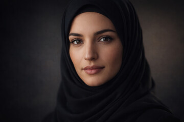 Naklejka premium Serene Portrait of Beautiful Woman Wearing Black Hijab