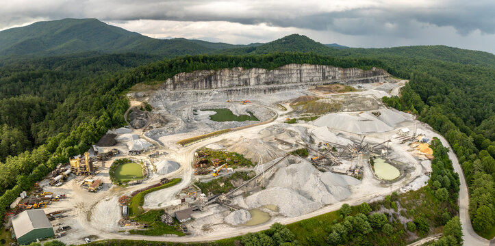 Open-pit mine of gravel materials for construction industry in Appalachian mountains in North Carolina, USA