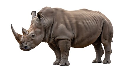Obraz premium Majestic gray rhinoceros standing strong with thick skin and prominent horns isolated on transparent background
