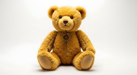 Obraz premium Cute plush teddy bear sitting upright with soft golden brown fur and friendly facial expression