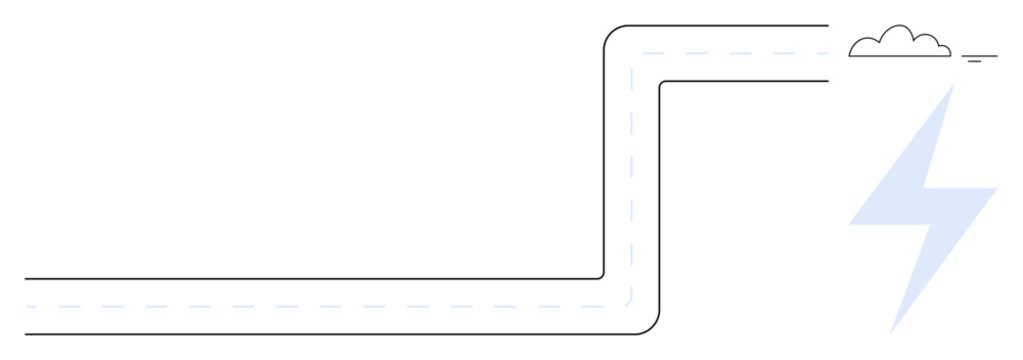 Energy concept. A curved road leads to a cloud and lightning bolt symbol, electricity and energy. Energy innovations for transport, sustainability, environment, and renewable systems