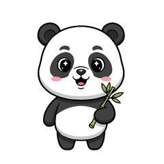 Fototapeta premium Cute Cartoon Panda Holding Bamboo.