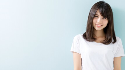 Fototapeta premium パステルカラーの背景と日本人女性