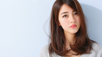 Fototapeta premium パステルカラーの背景と日本人女性