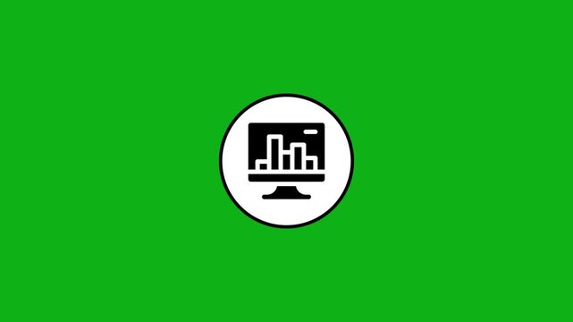 Abstract circle with computer monitor and bar graph inside on green screen background motion.