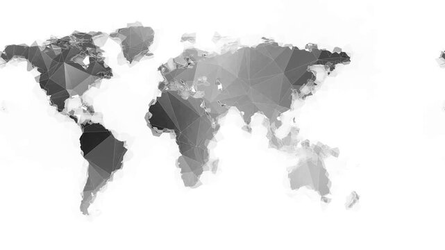 3d animation of a Polygonal  world map on white background, scrolling from right to left. 4k seamless loop