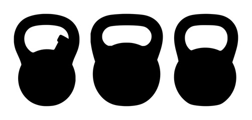 Fototapeta premium Kettlebell set with black silhouette against white backdrop featuring weightlifting, fitness, exercise with gym and workout