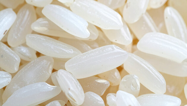 Close up of uncooked white rice grains macro background texture