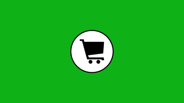 Shopping cart icon animation on green screen background, e-commerce concept.
