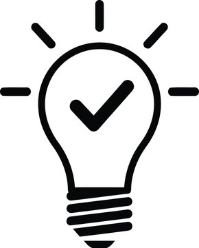 Illuminating idea marked with a check inside a light bulb icon Vector