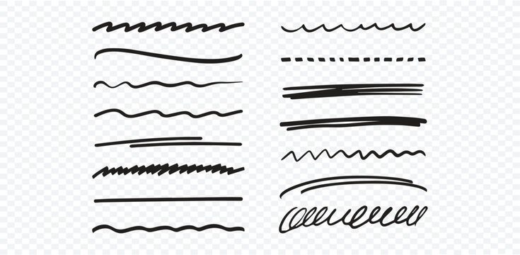 Hand-drawn doodle stroke line marker, squiggly underline set, brush Pen stroke with
underline accent sketch mark Vector Illustration