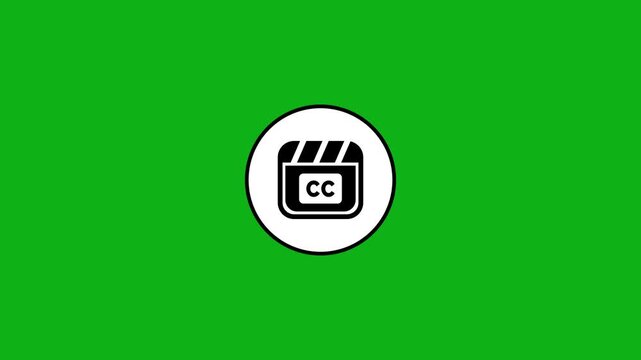 Closed captions clapperboard icon animation on green screen background, motion graphic.