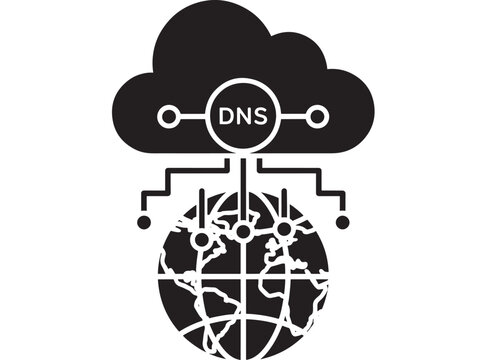 Cloud DNS server with global network connections and world map featuring internet, technology, digital with communication and data elements for