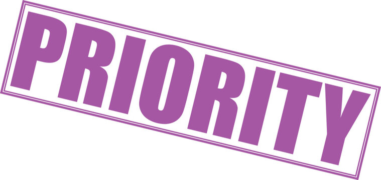 Vector purple priority stamp seal with textured border and diagonal layout