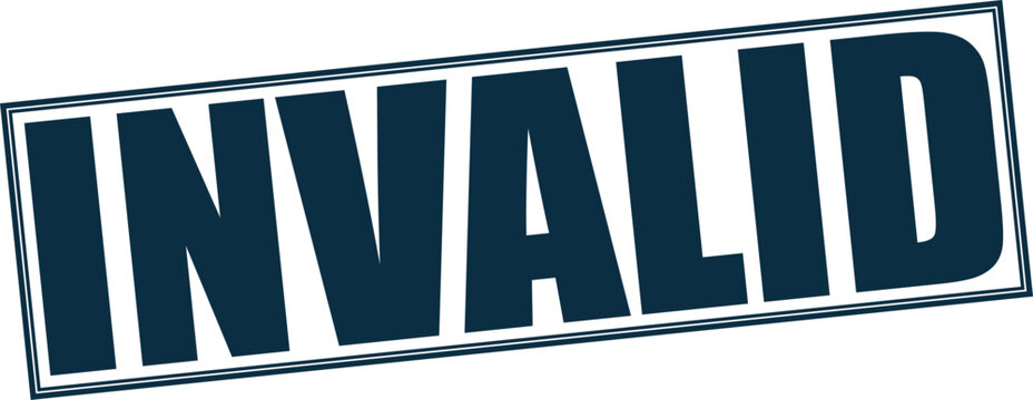 Vector invalid stamp graphic with dark blue text and border on white background