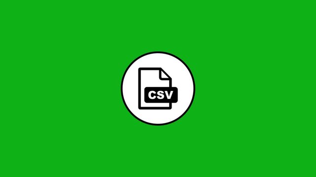 Animation of csv file document icon zooming in on green background with white circle frame.