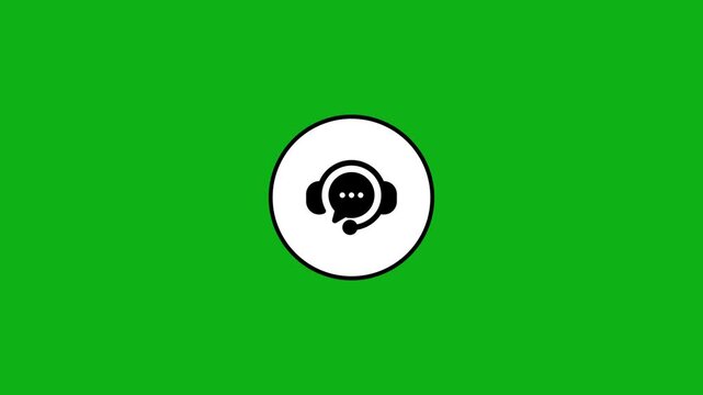 Animated customer service icon with headphone and chat bubble on green screen background.