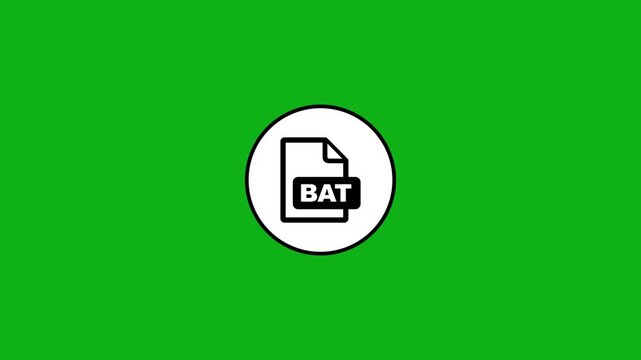 Digital bat file format icon animation with zoom effect on bright green screen background.