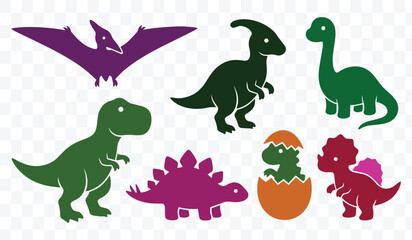 Cute Cartoon Dinosaur Silhouettes Set Prehistoric Animal Vector Collection for Kids and Education © Masud