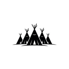Black and white illustration of a group of teepees 1. © Diki