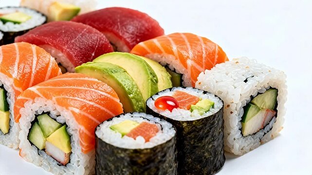 Sushi rolls with various fillings