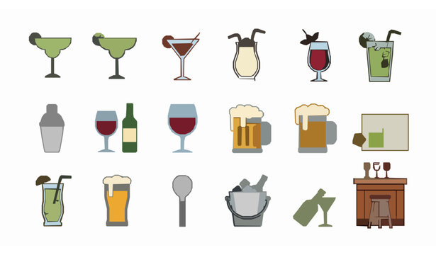 Alcohol and Beverage Icon Collection &ndash; Flat Vector Set for Bars and Drinks