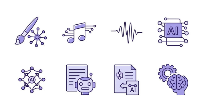 Artificial Intelligence Technology Icons Set.