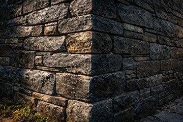 Fototapeta premium Close up corner of dark grey granite stone wall