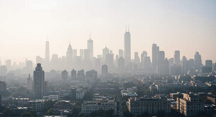 Fototapeta premium Skyline, urban, hazy, cityscape, modern architecture