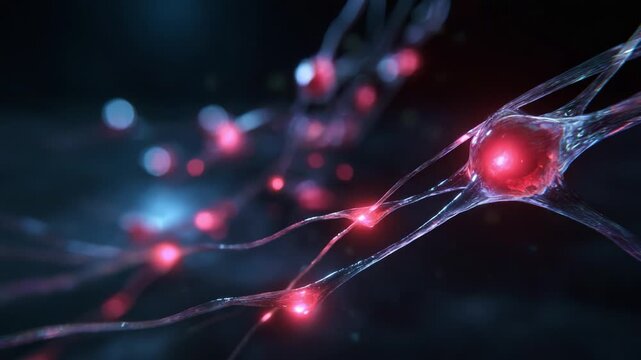 Stunning Visualization of Nervous System Neurons Illuminated in Red and Blue, Showcasing the Complexity of Neural Connections and Communication Dynamics