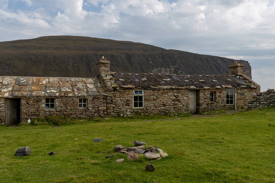 Burnmouth Bothy with a heather thatched roof  Rackwick Bay Hoy Orkney isles