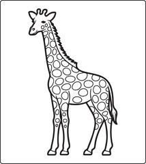 Fototapeta premium Cute cartoon giraffe standing alone black line art vector illustration for kids coloring page or book design