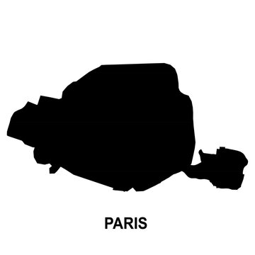 paris map black silhouette, simple city shape of paris france, minimal geographic outline vector design