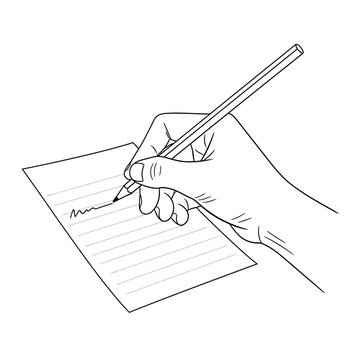 Hand writing with pencil on lined paper, close-up, learning, education, creativity, communication
