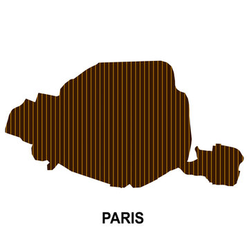 paris map brown stripe pattern, textured vertical line city silhouette, abstract geographic vector design