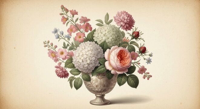 Elegant floral arrangement in decorative vase for artistic and decorative use