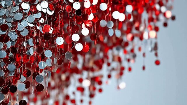 Hanging decorative discs in red and silver