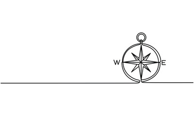 Obraz premium Minimalist single line drawing of a compass rose on a white background, representing direction and navigation, line art