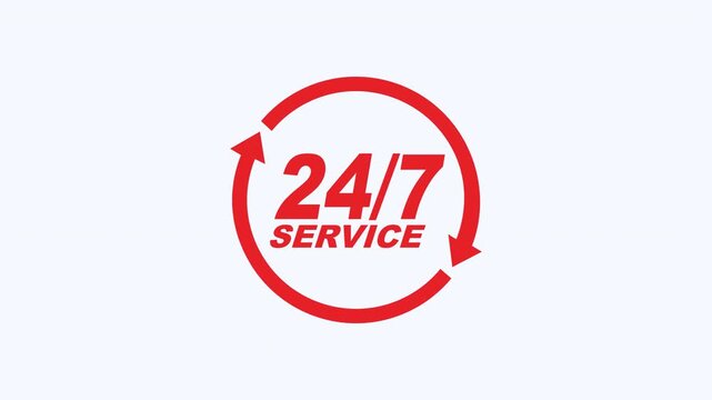 Red 247 service emblem with arrows ideal for customer service related projects, business websites, and promotional materials for continuous support.