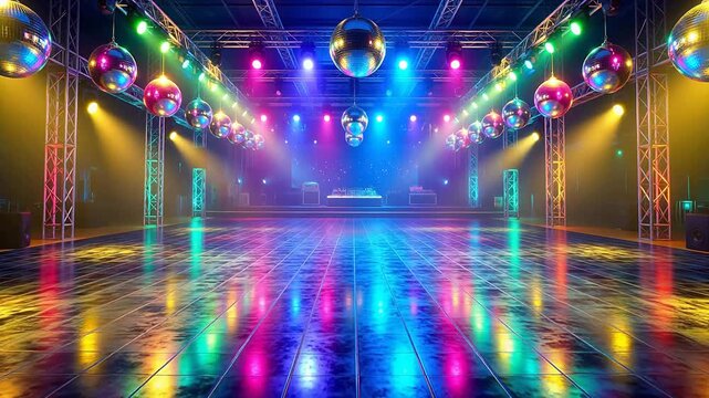 Disco dance floor with colorful lights