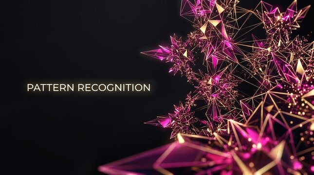 Abstract pattern recognition concept with glowing geometric crystal shapes