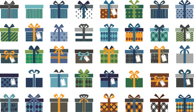 Collection of colorful gift boxes with ribbons and bows for presents