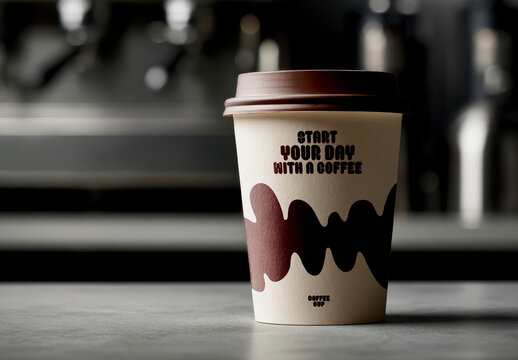 Coffee Cup Mockup In Cafe Scene With Depth Of Field