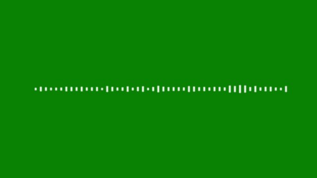 Audio waveform visualizer spectrum animation, white sound equalizer bars, digital music frequency motion, reactive sound waves, green screen background, alpha channel overlay, seamless loop 4k