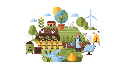 Fototapeta premium Sustainable Farming Ecosystem with Renewable Energy and Earth Globe | Green Agriculture & Organic Produce