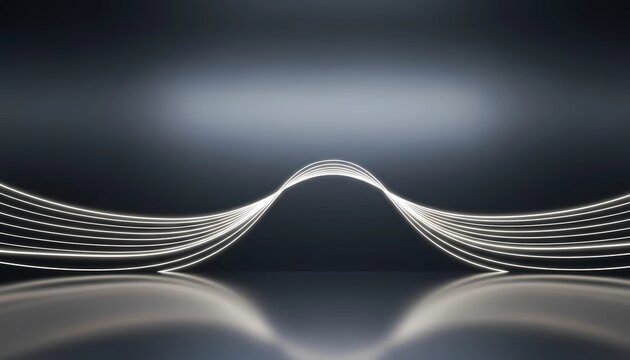 Minimalist dark abstract background with a dynamic glowing white audio frequency soundwave