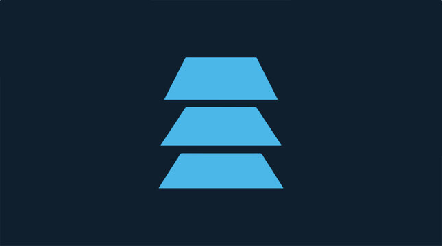 Abstract blue shapes stacked on a dark background, simple design.