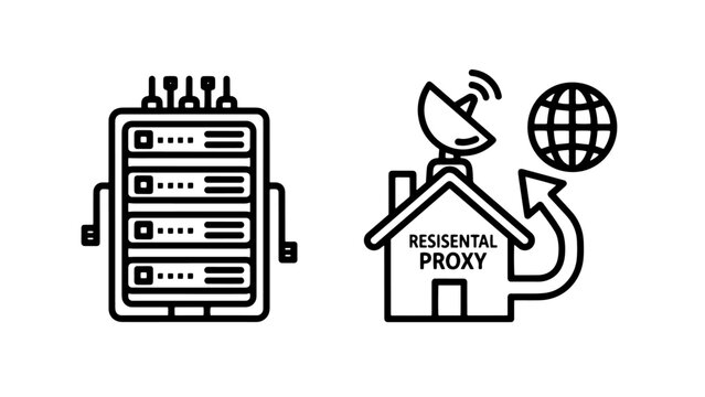 Server racks and residential proxy icons